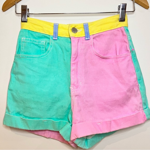 American apparel color block short green, pink and blue. Size 24/25 made in US. - Picture 2 of 9